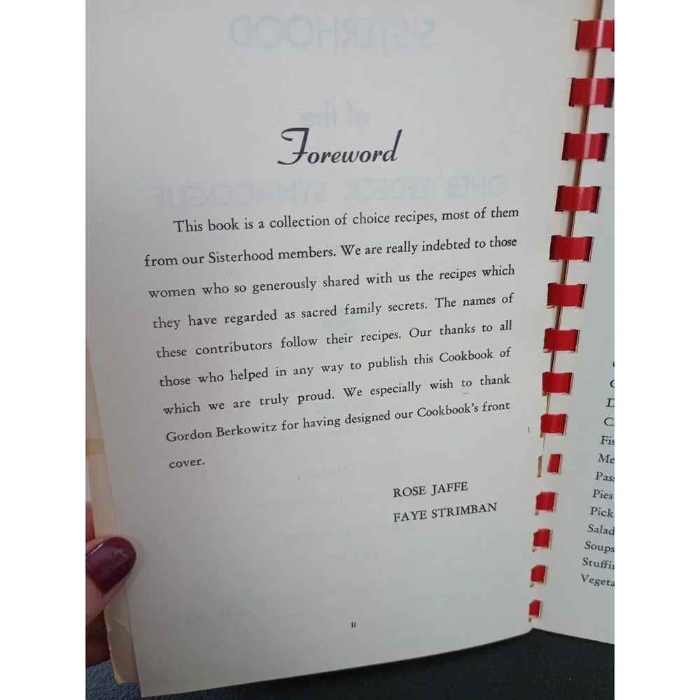 Oheb Zedeck Synagogue Jewish Cookbook Spiral 1956 Sisterhood‎ Pottsville, PA